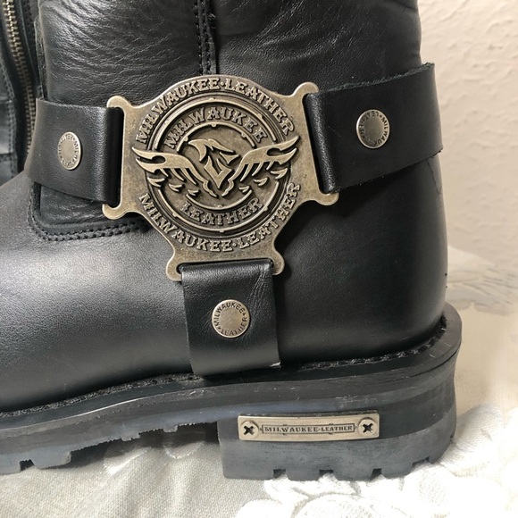 Milwaukee Leather Men's Black 11-inch Classic Harness Square Toe Boots, 9.5 - Picture 2 of 15